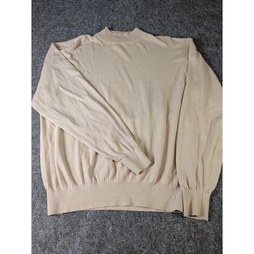 Va Bene Silk Cotton Blend Mock Neck Sweater Mens Large Beige Long Sleeve Knit